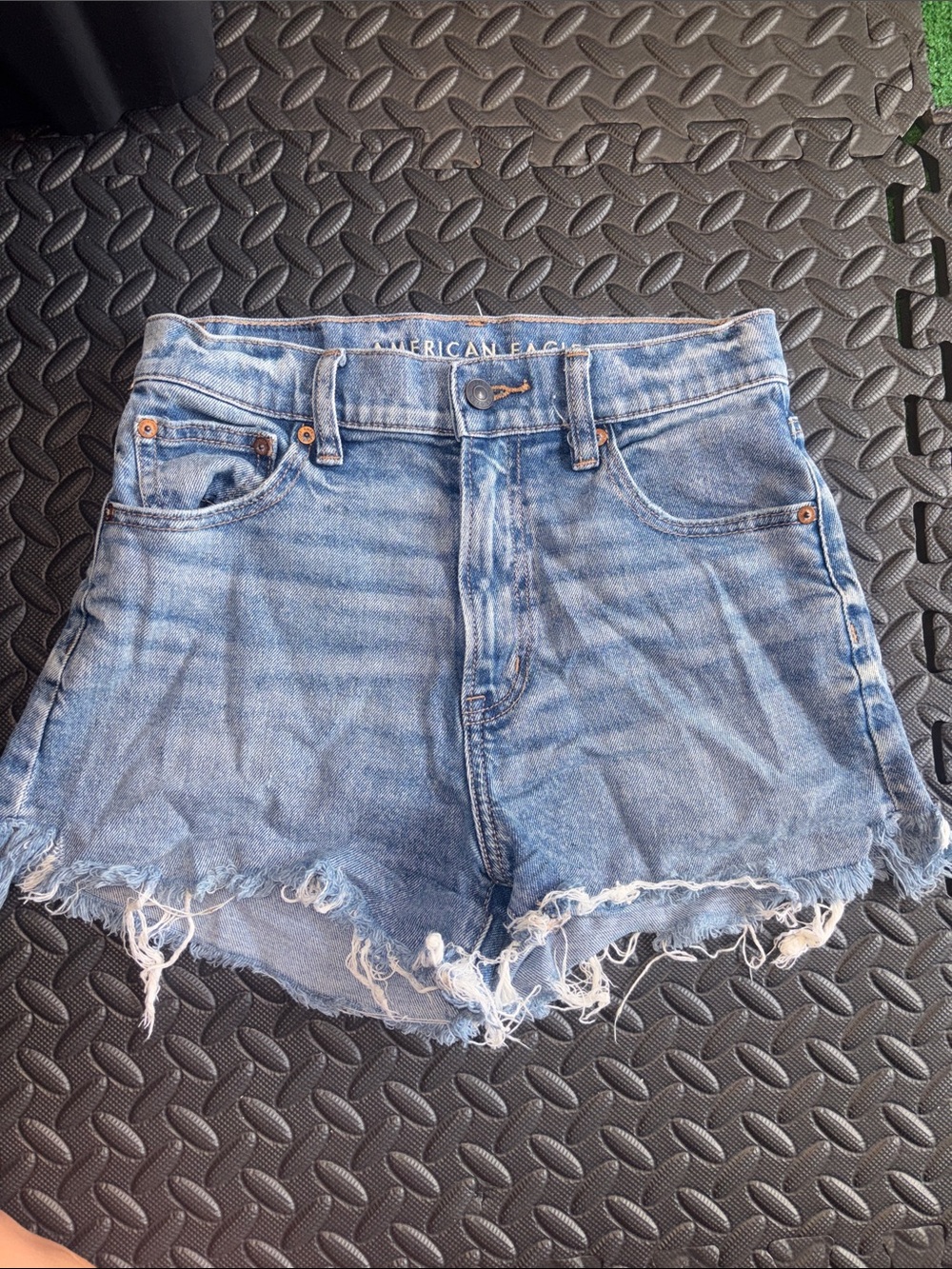 American Eagle Outfitters Light Blue Distressed High-Waist Denim Shorts Womens